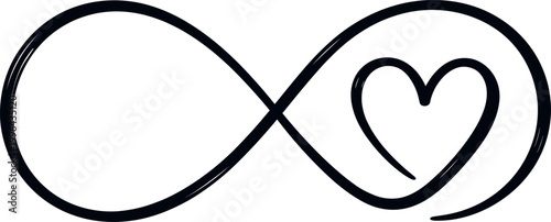 Infinity heart symbol vector illustration, eternal love and forever relationship sign, minimalist black line art icon for wedding and valentine on transparent background