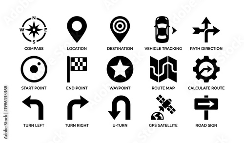 Navigation and waypoint icons displayed in a labeled grid on white