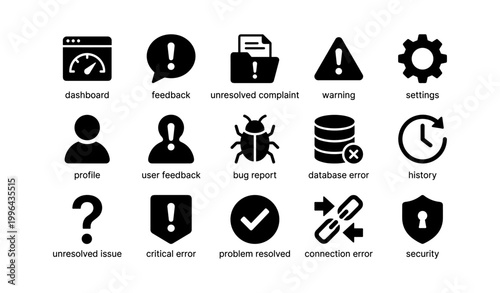 Issue and feedback icons arranged in grid on white background