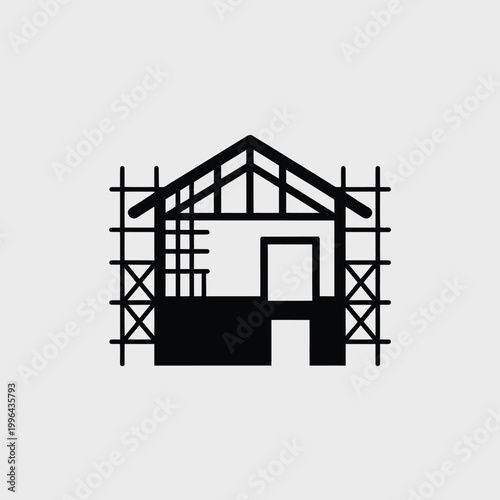 construction site icon with scaffolding and building frame