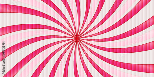 Pink white cream candy vector swirl. Candy color 3d sunburst background for summer poster, banner, christmas greeting or invitation card. Sweet rotating. Vector illustration
