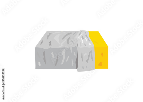 Whole cheese slices in aluminum foil package. Simple flat illustration.