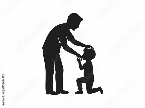Silhouette of a Son Kissing the Hand of His Father as a Sign of Respect and Love for Father's Day Celebration