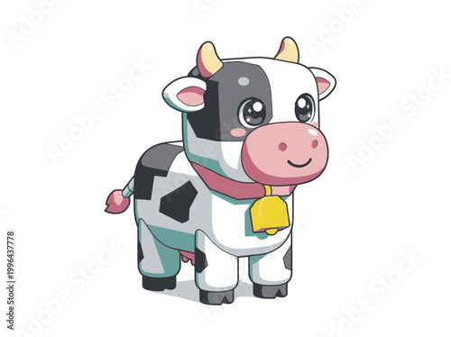 Cartoon cow with pink nose.