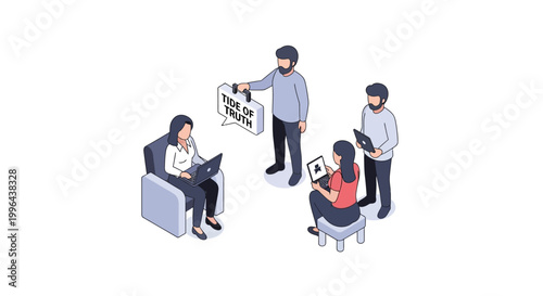 Isometric Illustration of Truth and Opinions Presented to the Group.