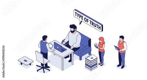 Isometric Illustration of Truth and Justice Concept Depicting People.
