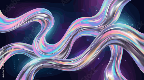 Flowing abstract waves in a cosmic space digital artwork bright colors vibrant atmosphere