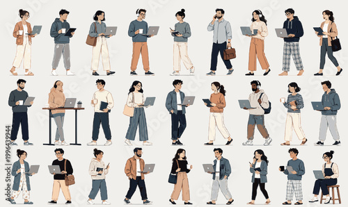 Remote Work People Pack. Flat People SVG Vector Set with Isolated Modern Human Characters, Full Body Lifestyle Figures, Business, Casual and Everyday Adults, remote work people