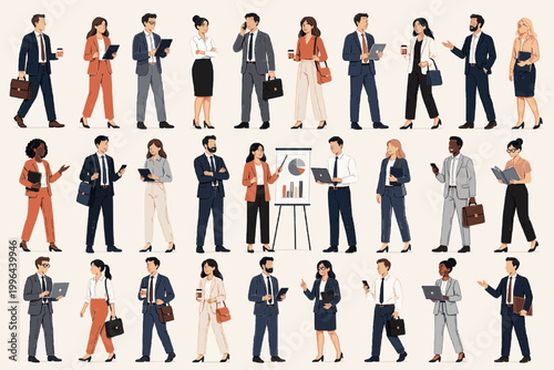Office Professionals Pack. Flat People SVG Vector Set with Isolated Modern Human Characters, Full Body Lifestyle Figures, Business, Casual and Everyday Adults, office professionals