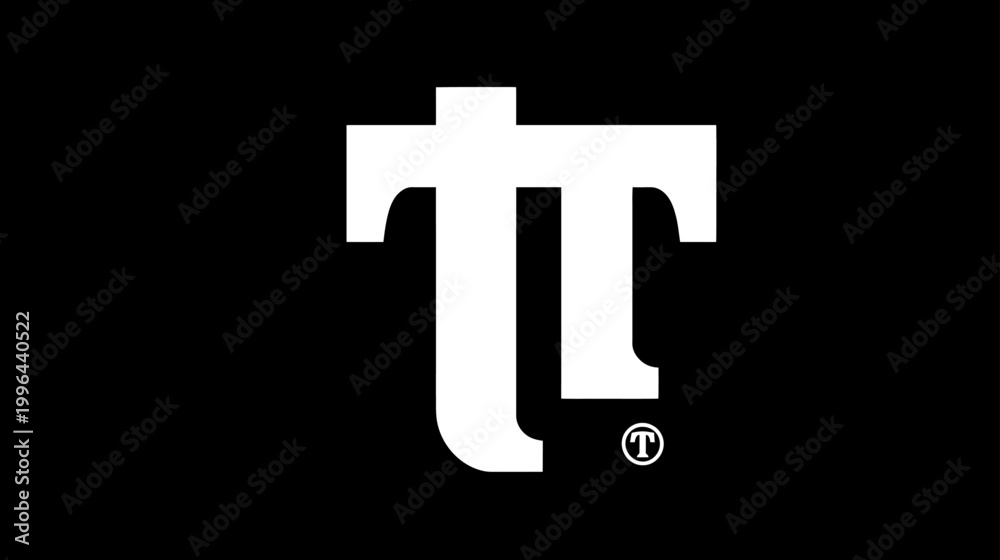 Fototapeta premium Creative typographic design featuring two stylized white 'T' letters on a solid black background, abstract graphic art