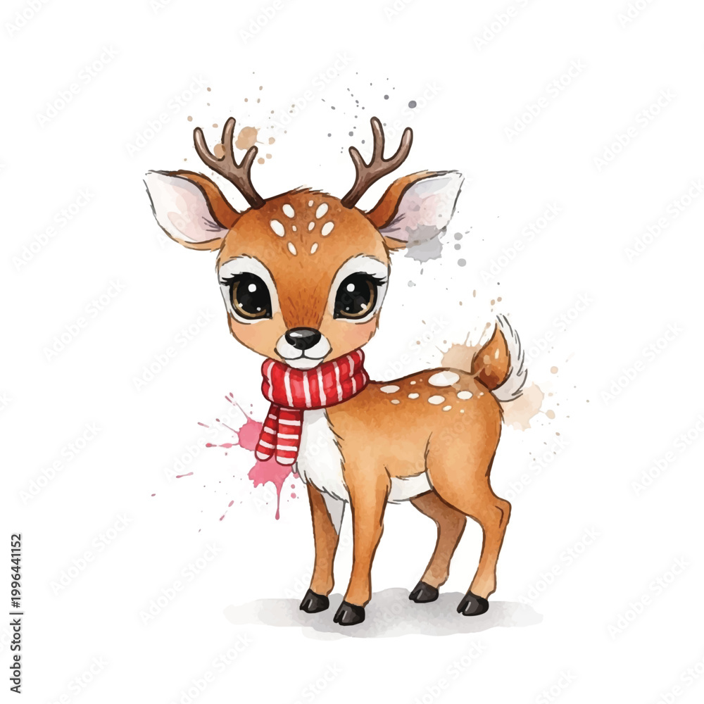 Obraz premium Cute cartoon deer with scarf and spots.