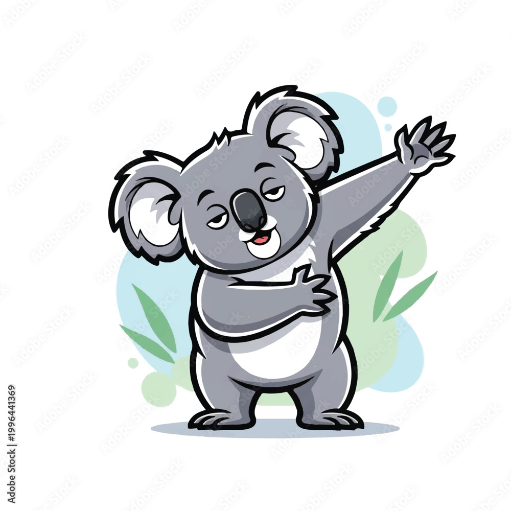 Fototapeta premium Cute cartoon koala doing a dab dance move.