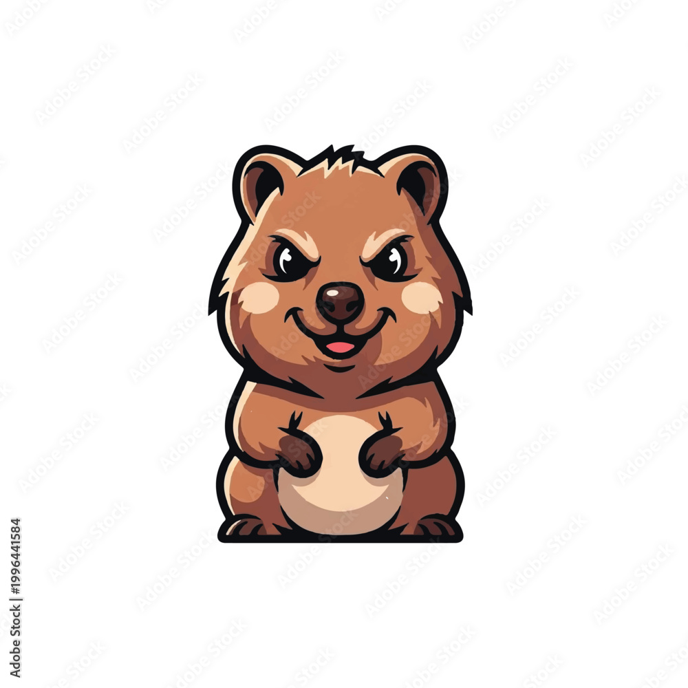 Naklejka premium Cute Cartoon Quokka Smiling Adorably.