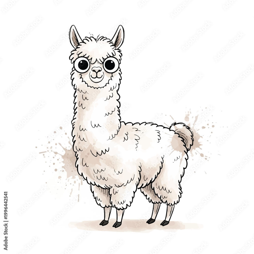 Fototapeta premium Cute Llama Standing Alone Smiling.