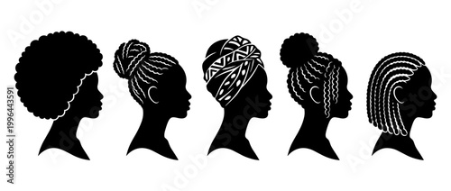 Diverse Black Women Silhouettes with Various Hairstyles
