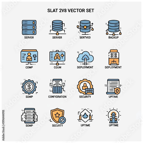 Server and Computer Technology Icons Set.