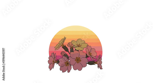 Pixel art flowers in front of a sunset, retro aesthetic, vibrant colors, nature inspired, summer vibe, graphic element
