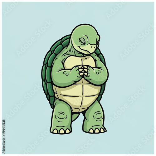 Turtle Cartoon Character Smiling Green.