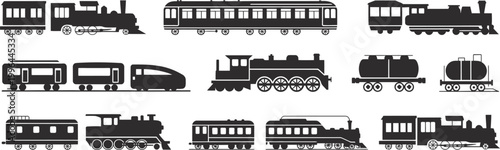 Εκτύπωση καμβά Vintage train silhouettes collection isolated on white background, classic railw