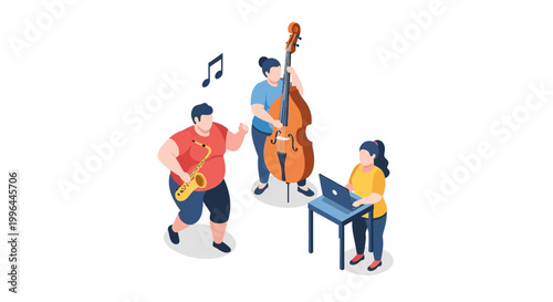 Jazz Trio Performing Live Music with Saxophone and Double Bass.