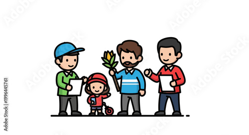Joyful Group of People Holding Papers and Smiling Together.