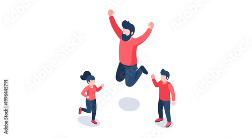 Joyful people celebrating success with raised arms and jumping high.