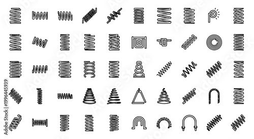 collection of various spring coils and wire forms technical design elements