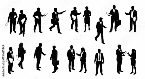 diverse silhouettes of business people in suits with documents and briefcases concept of teamwork
