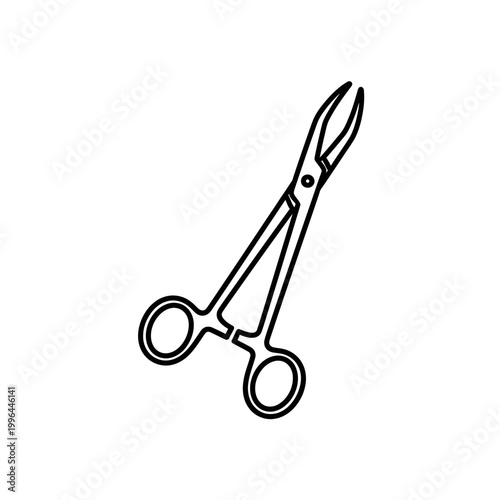 Surgical Forceps and Hemostat Line Art Icon, Medical Clamping Tool Vector Illustration