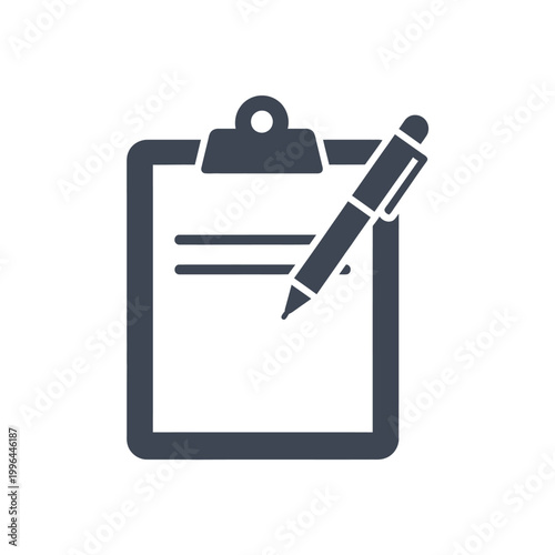 Clipboard with Pen Vector Icon - Minimalist Business Checklist and Document Management Concept