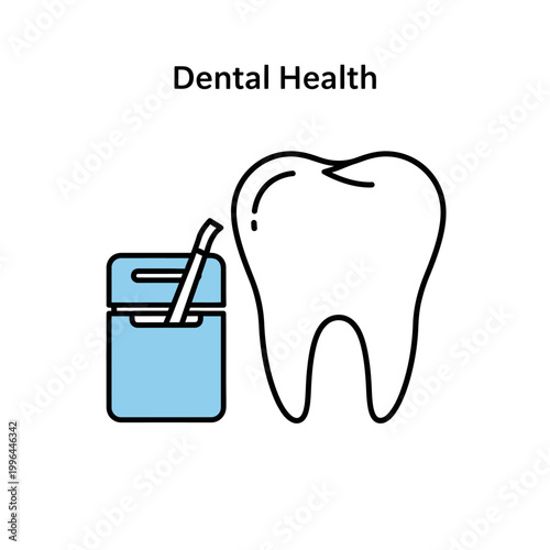 Dental Health Icon Set Featuring Human Tooth Molar and Floss Container for Oral Hygiene Concept