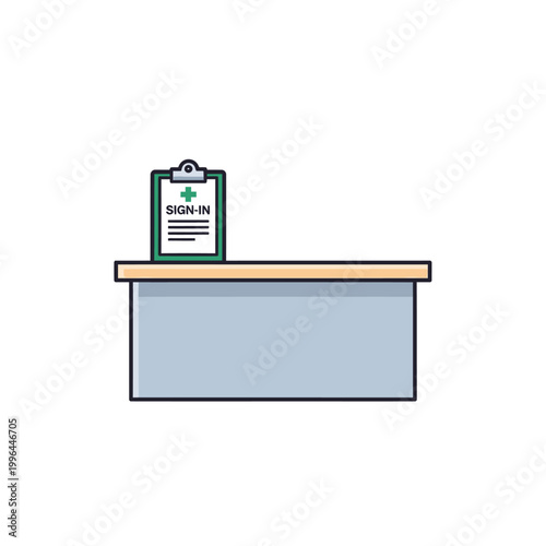 Medical Reception Desk with Sign-in Clipboard Vector Illustration for Clinic Registration