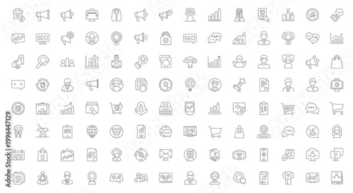 Digital Marketing Icons: SEO, Analytics, Social Media, Strategy & Business Growth