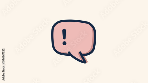 Cute hand-drawn pink speech bubble with navy outline featuring an exclamation mark, perfect for social media graphics, chat app interfaces and notification design.