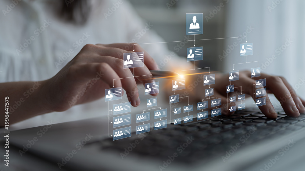 Naklejka premium Corporate org chart and team structure show hierarchy, team, and structure for clear organization, management, and operational planning Latch