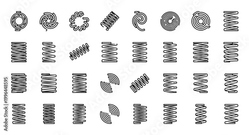 collection of various black line spring icons on white background