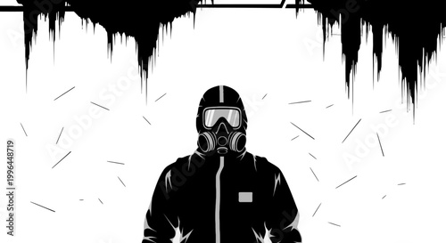 a person in a hazmat suit and gas mask stands for critical protection against contamination asbestos and environmental hazards.