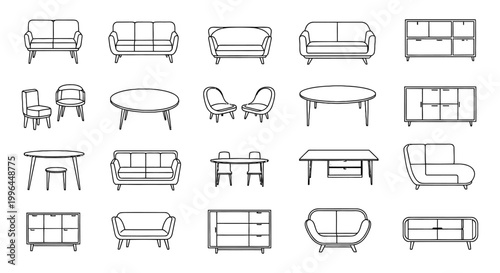 furniture icons interior design and floor plan architectural symbols vector set for home and office layout planning and design projects.