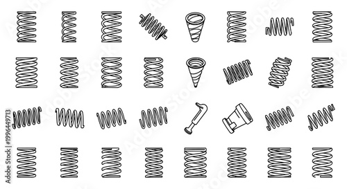 collection of diverse spring coil illustrations engineering components and suspension elements