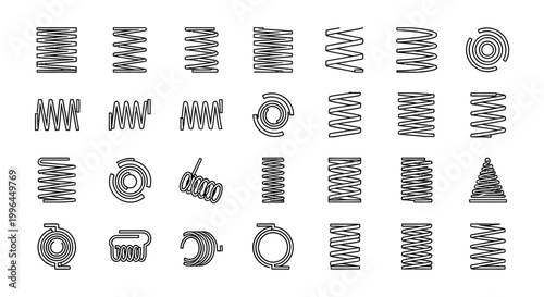 collection of various types of springs representing mechanical engineering and industrial design elements