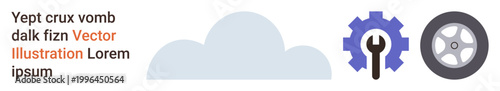 Technology, automotive services, cloud storage, maintenance, digital solutions, and connectivity. A cloud icon, gear with wrench and wheel. Technology and automotive services concept