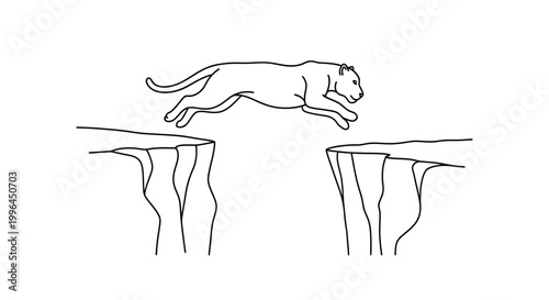 Leaping Panther Silhouette Over Cliffs Depicting Determination and Courage.