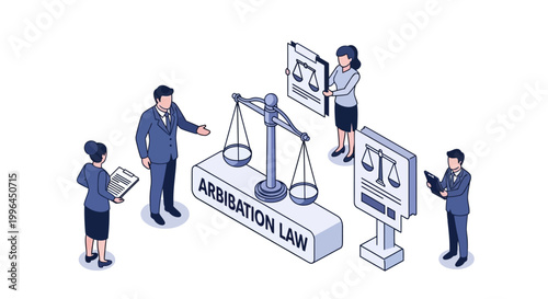 Legal Professionals Discussing Arbitration Law and Justice System.