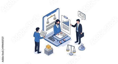 Legal Professionals Analyzing Data and Documents on Digital Devices.