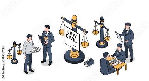 Legal Professionals Discussing Civil Law and Justice System Concepts.