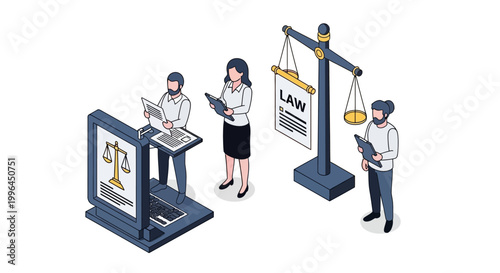 Legal Professionals Examining Law and Justice in Courtroom Setting.