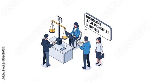 Legal professionals discussing justice and the role of legal principles in a courtroom setting.