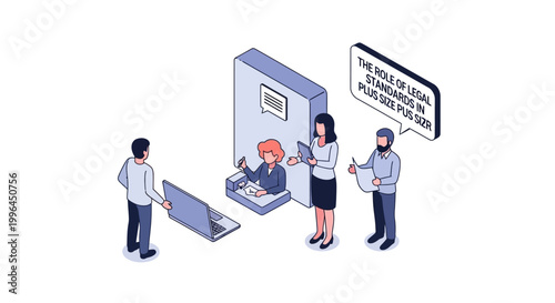 Legal professionals discussing legal standards in a modern office setting.