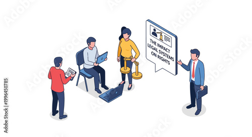 Legal team discussing the impact of the legal system on rights.