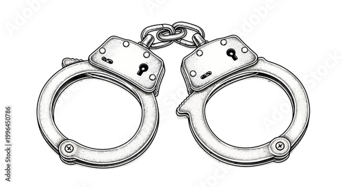 Vintage Metal Handcuffs Illustration - Justice and Law Symbol